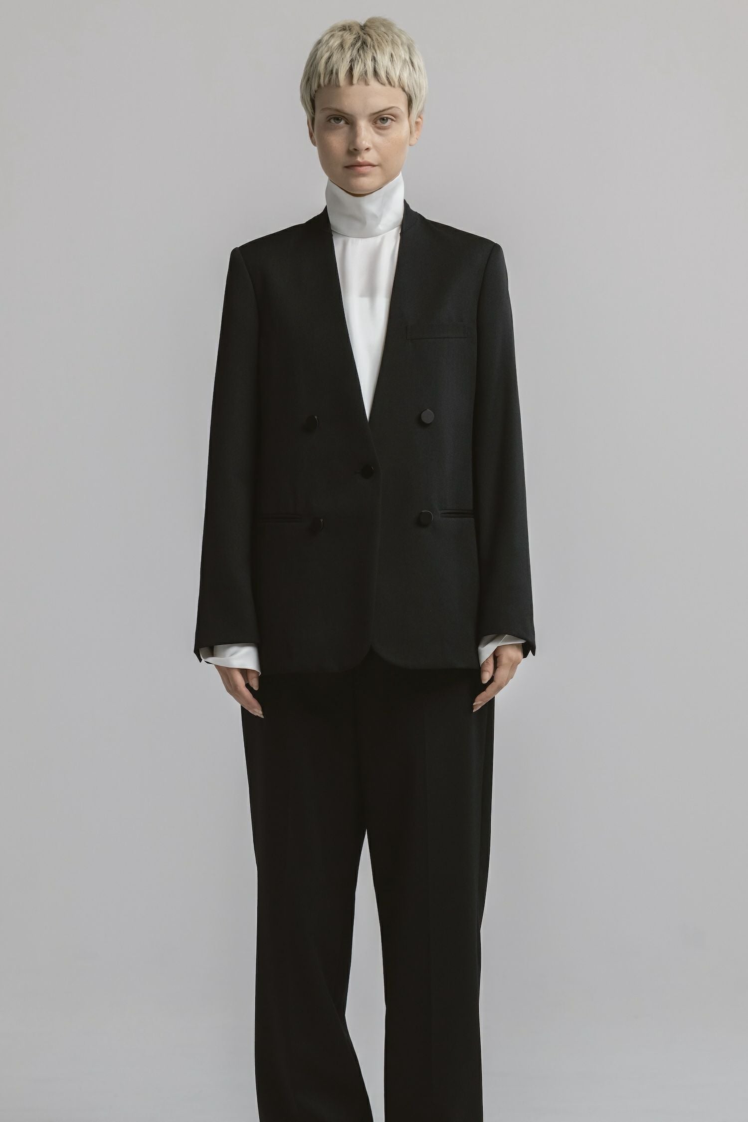 WOOL NO COLLAR JACKET | CINOH