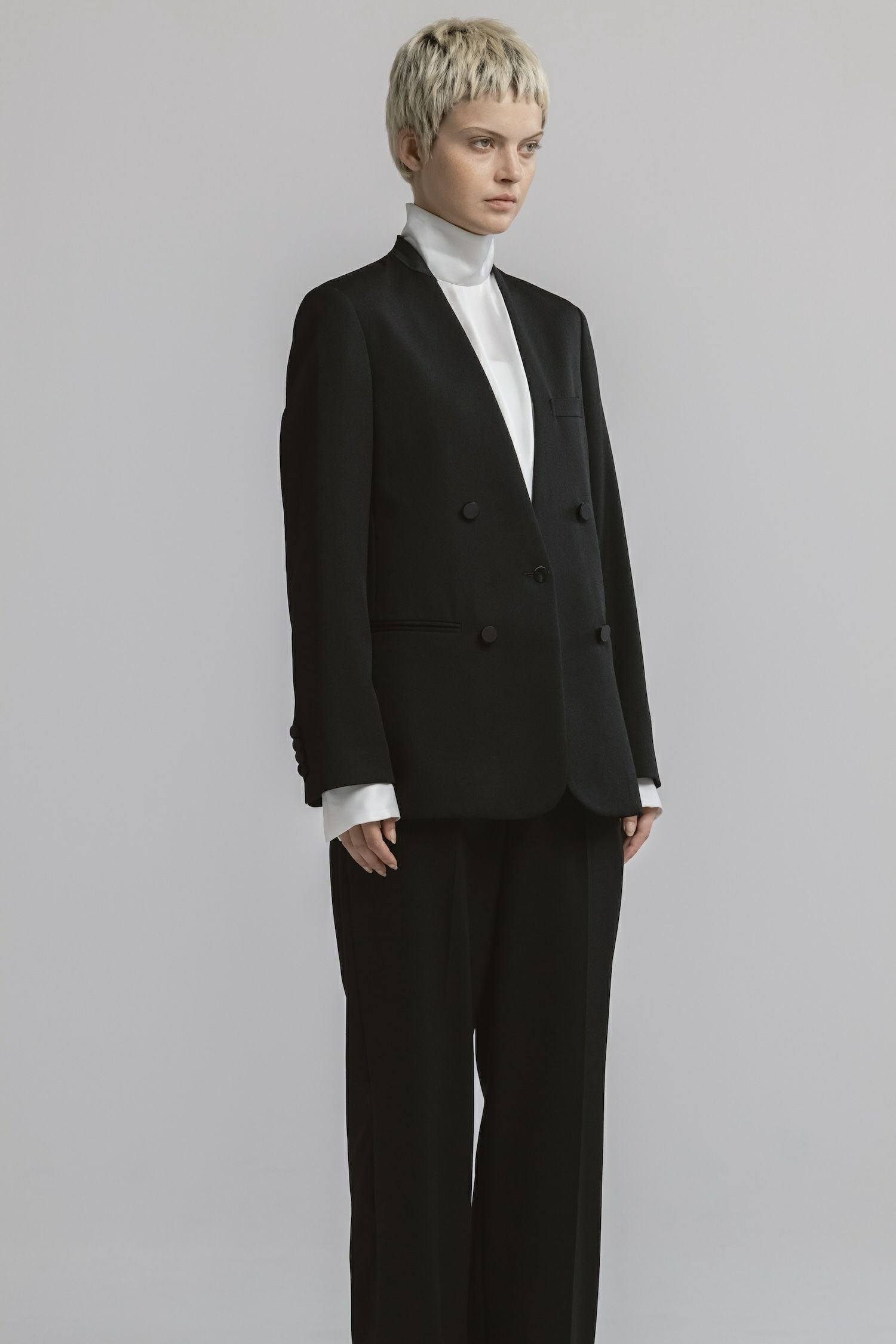 WOOL NO COLLAR JACKET | CINOH