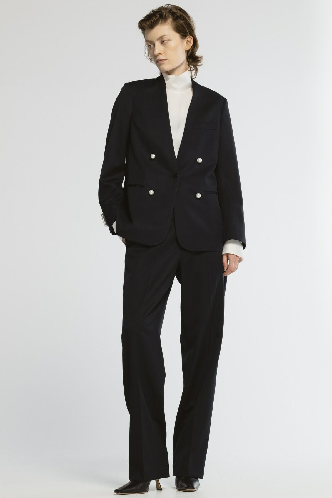 WOOL NO COLLAR JACKET | CINOH