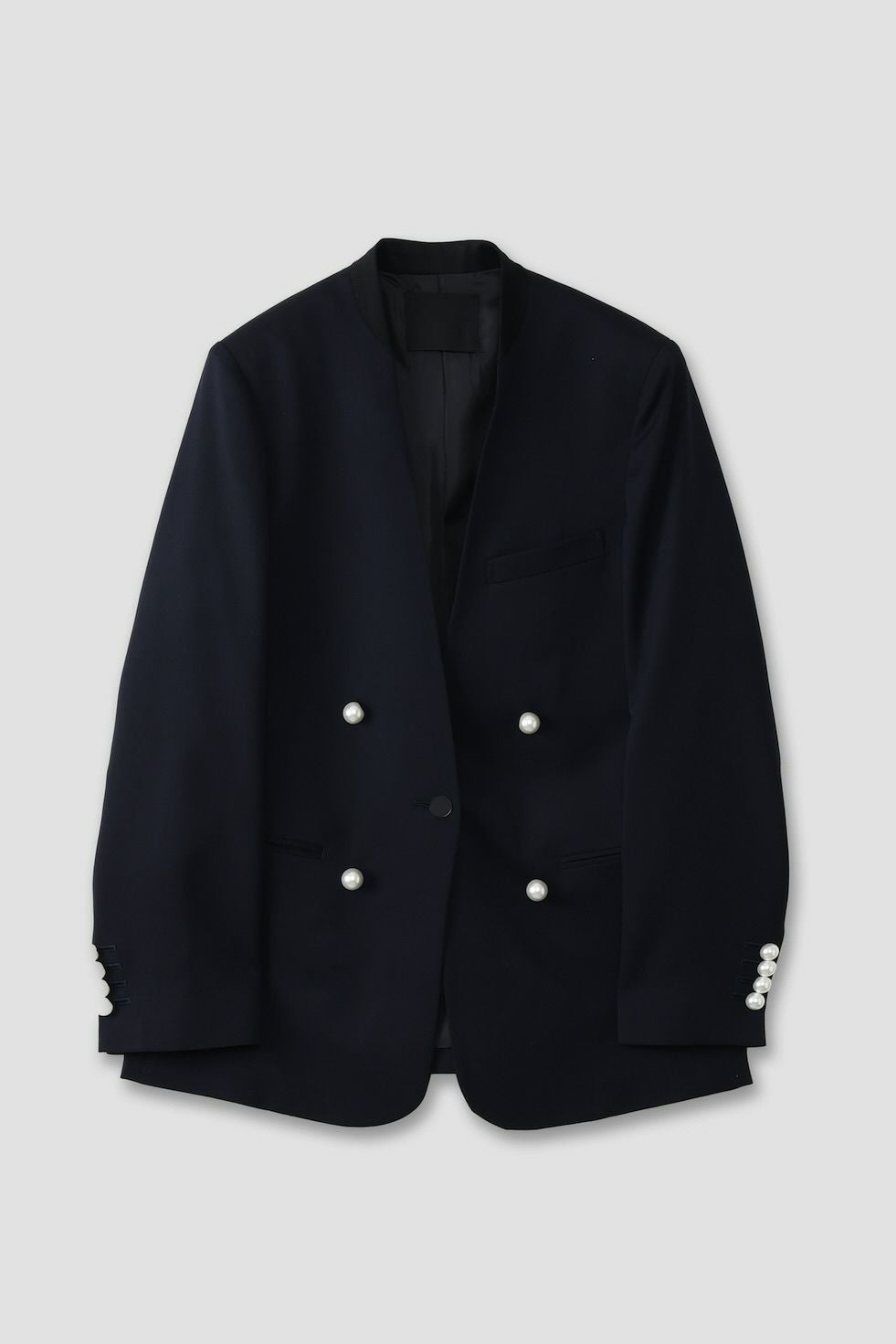 チノ CINOH パールボタン ノーカラージャケット 38 ネイビー CINOH/チノ】BLACK FORMAL NO COLLAR JACKET/ブラックフォーマルノー