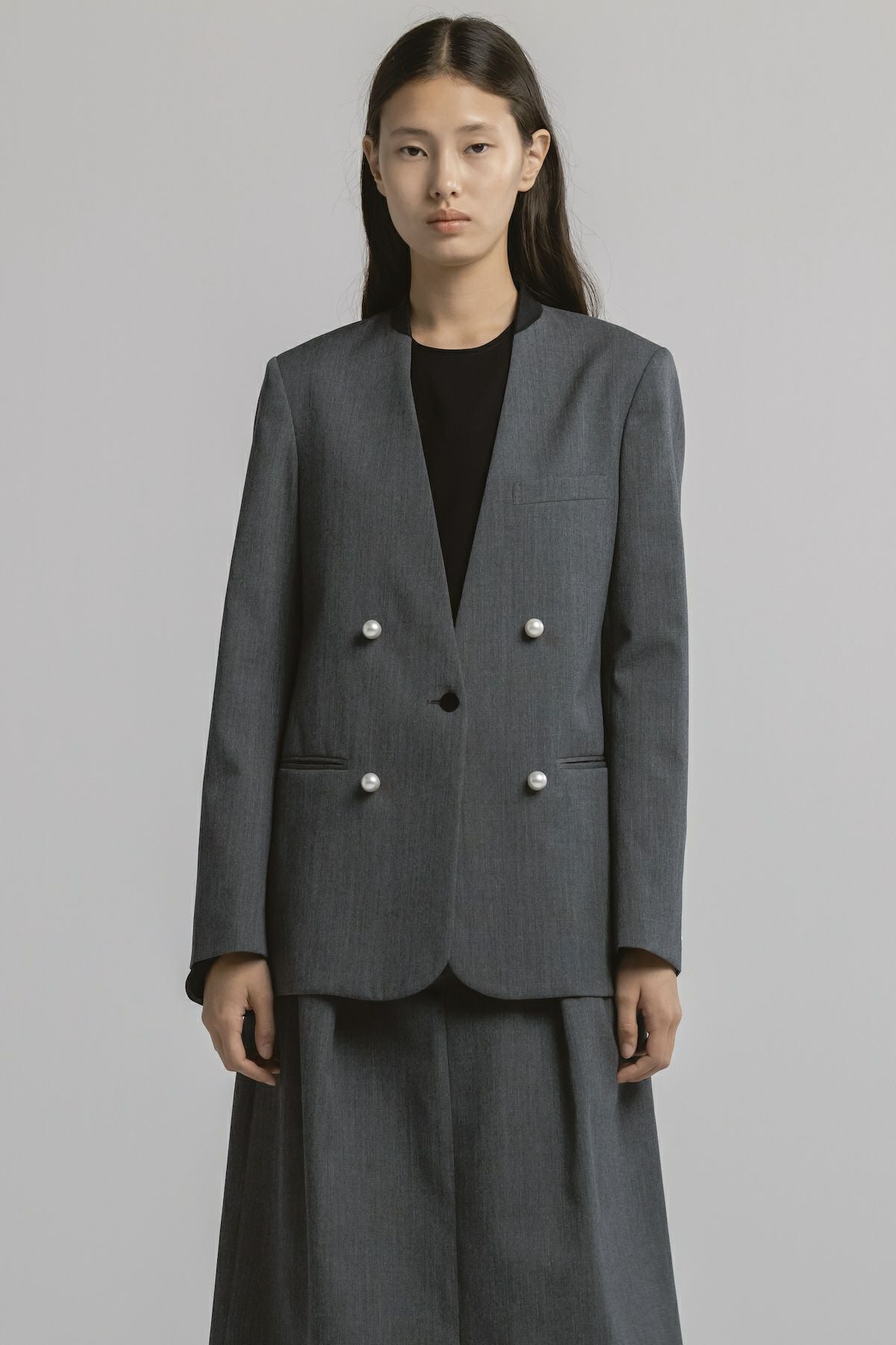 WOOL NO COLLAR JACKET | CINOH
