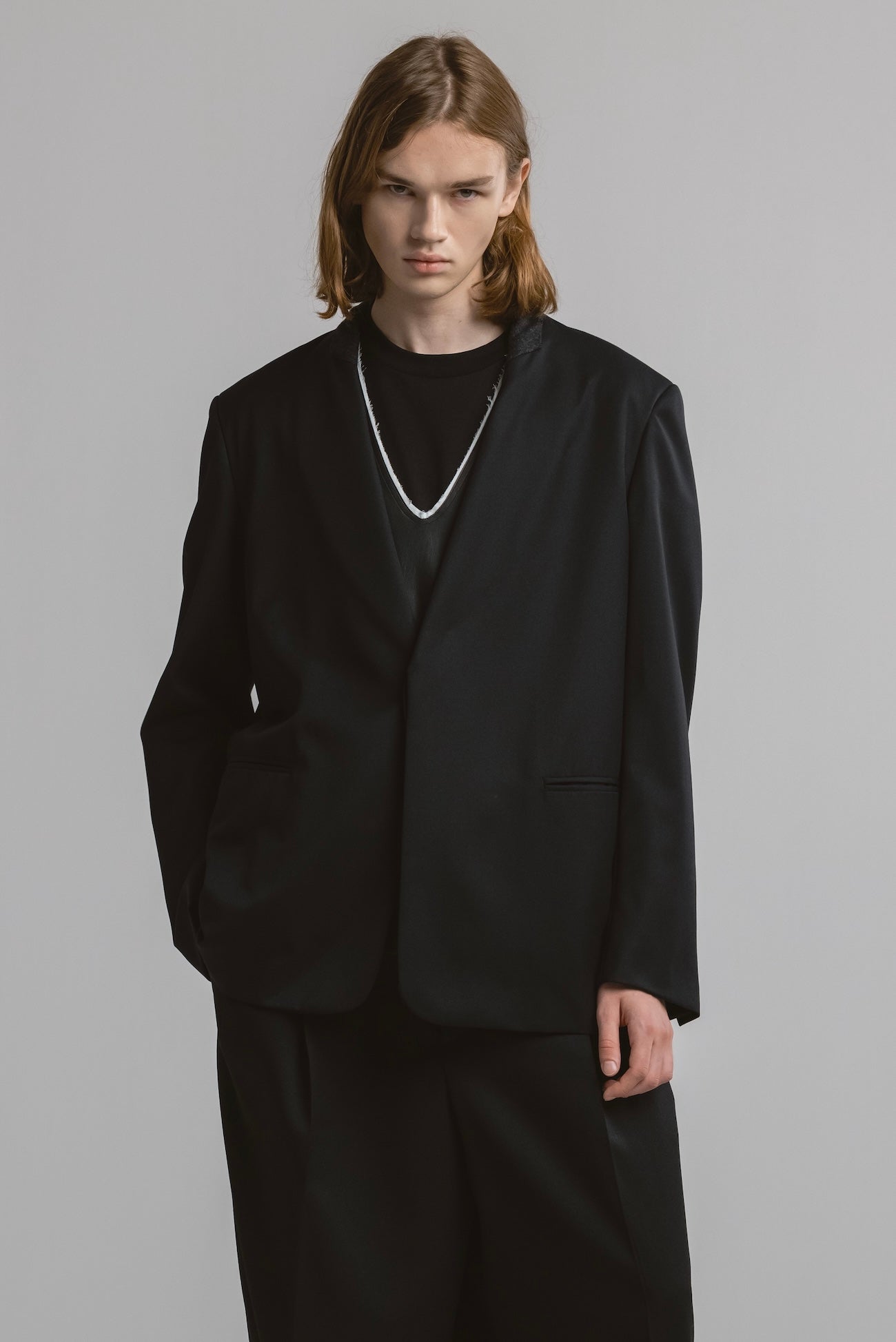 WOOL NO COLLAR JACKET | CINOH