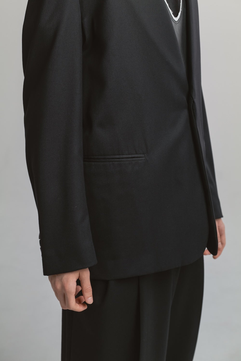 WOOL NO COLLAR JACKET | CINOH