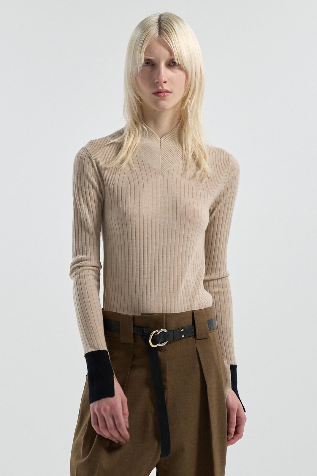 CINOH ウール100% ハイネック リブニットセーター KNIT | CINOH